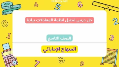 حل درس تمثيل انظمة المعادلات بيانيًا للصف التاسع الامارات